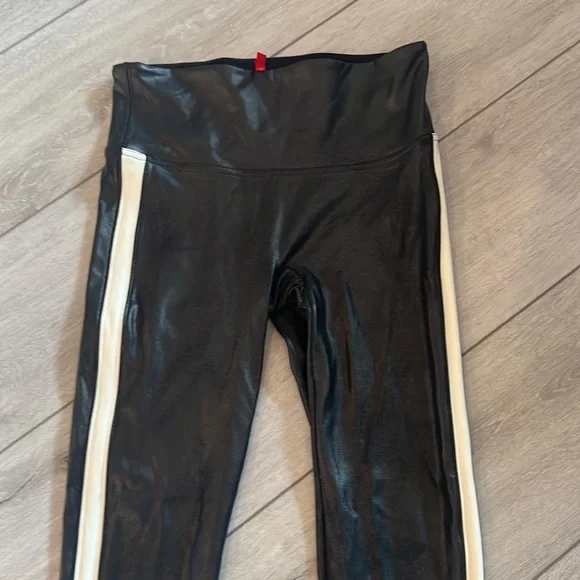Spanx faux leather black and white stripe leggings - Picture 4 of 8